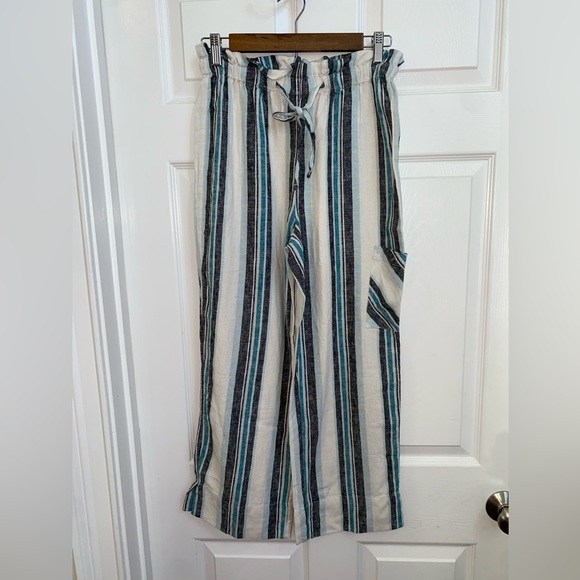 Natural d & co. Linen Striped Cropped Drawstring Coastal Capris size xxs - Picture 1 of 5